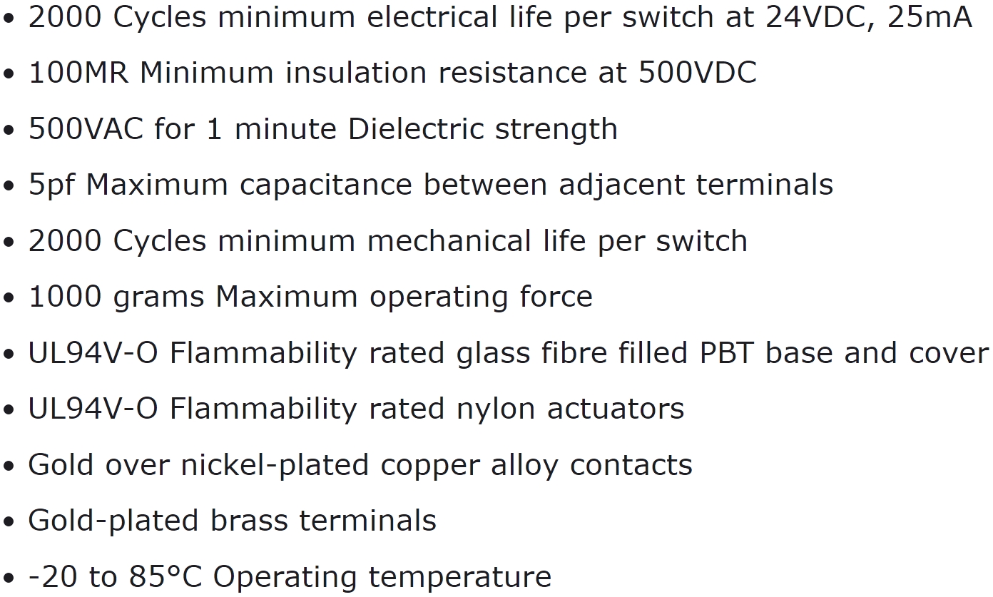 מפסקים לאלקטרוניקה מעגל מודפס MULTICOMP DIP SWITHCES NDI